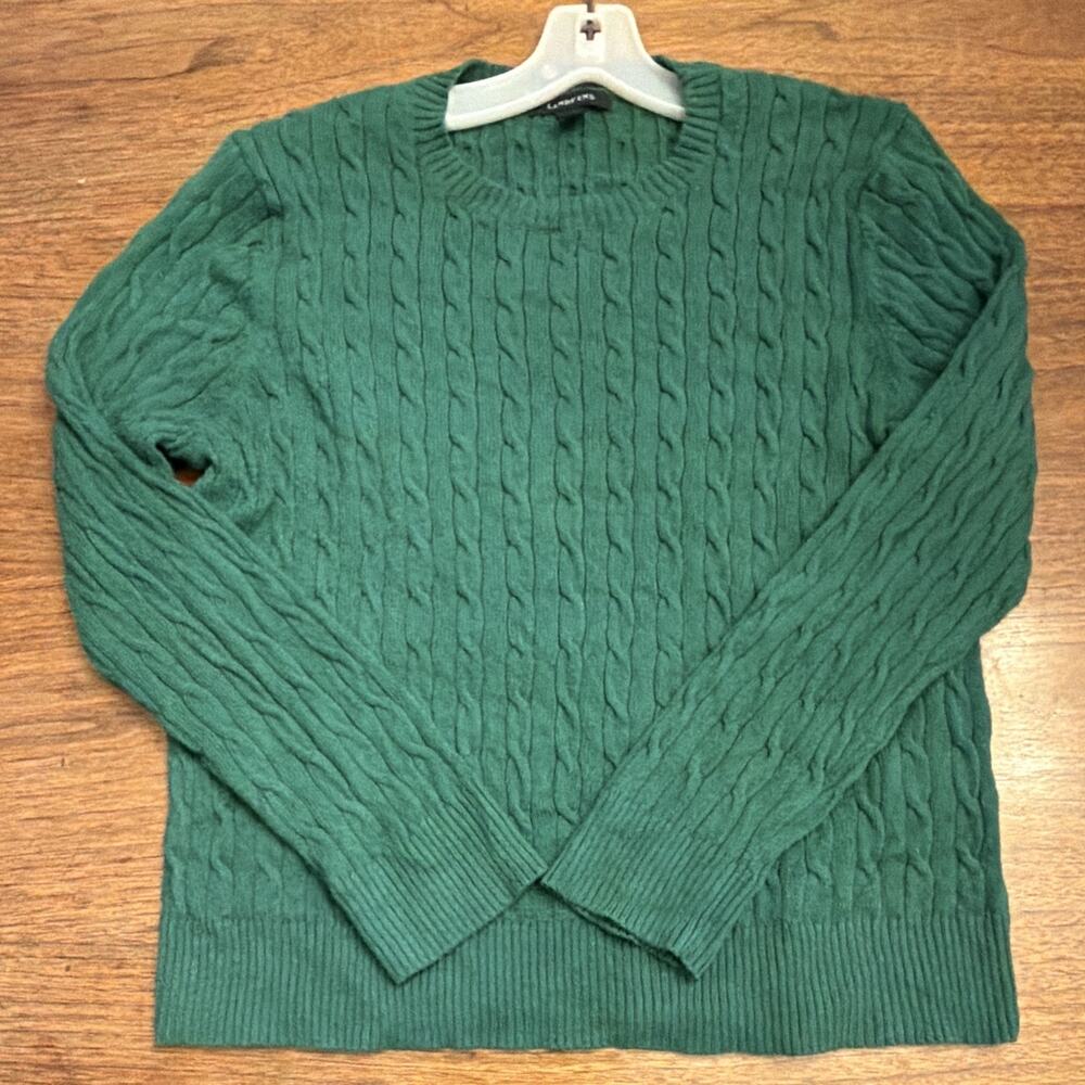 Vintage Lands' End Green Cable-Knit Crewneck Sweater Fisherman XL Preppy Luxury